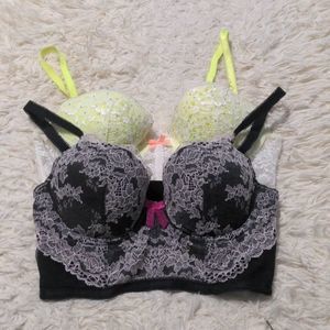 Victoria's secret underwire bra set black and neon yellow size 34 B